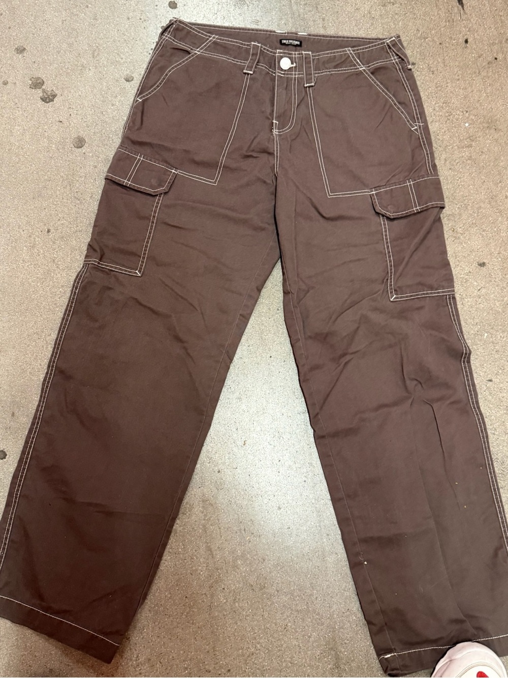 True Religion Brown Cargo Pants with Contrast Stitching